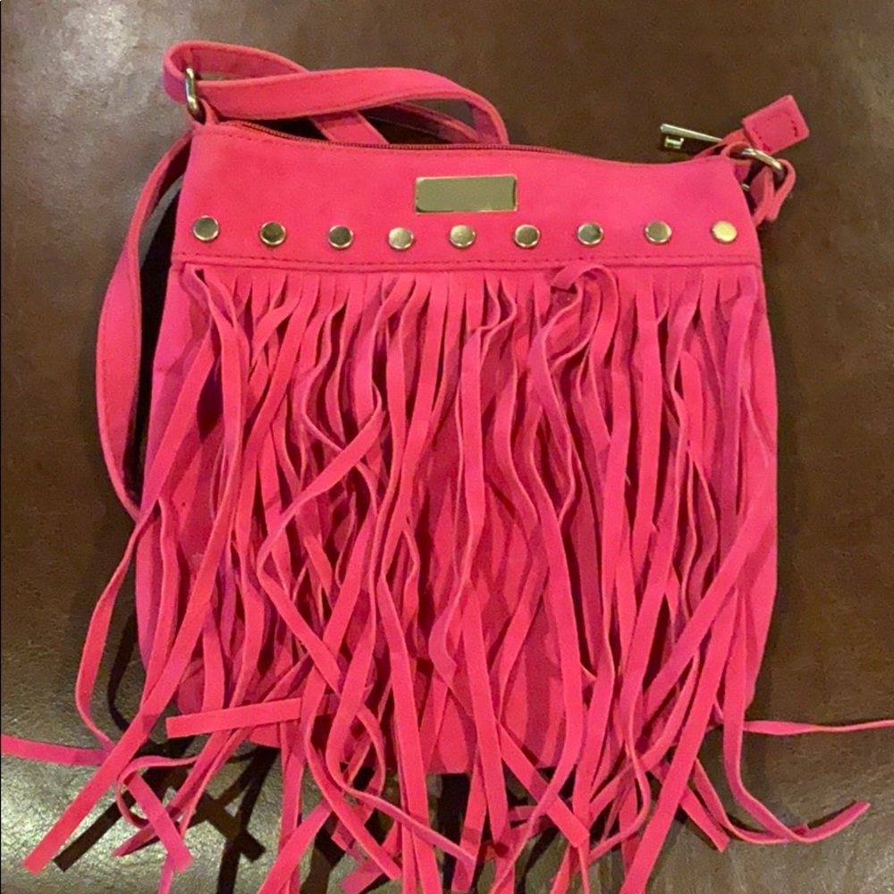 Pink fringe bag